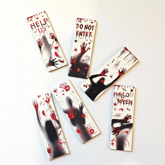 Halloween Magnetic Bookmarks Spooky Horror Shadow Blood Hands, Splatter Design G - Picture 1 of 8